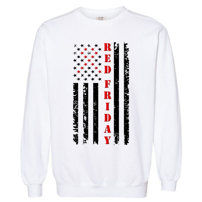Red Friday Distressed Ribbon US Flag Support Veterans Garment-Dyed Sweatshirt