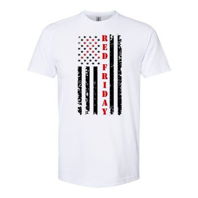 Red Friday Distressed Ribbon US Flag Support Veterans Softstyle CVC T-Shirt