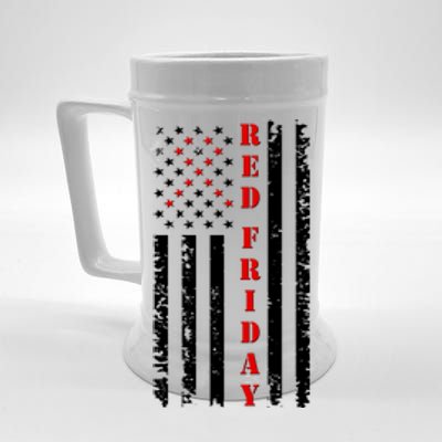 Red Friday Distressed Ribbon US Flag Support Veterans Beer Stein