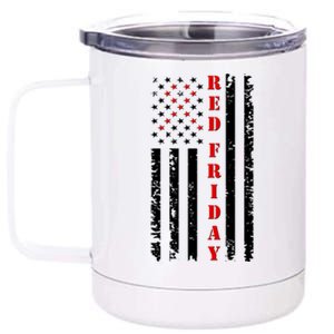 Red Friday Distressed Ribbon US Flag Support Veterans 12 oz Stainless Steel Tumbler Cup