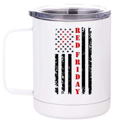 Red Friday Distressed Ribbon US Flag Support Veterans 12 oz Stainless Steel Tumbler Cup