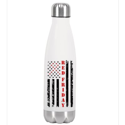 Red Friday Distressed Ribbon US Flag Support Veterans Stainless Steel Insulated Water Bottle