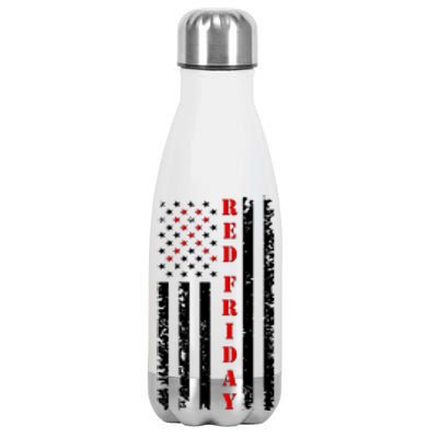 Red Friday Distressed Ribbon US Flag Support Veterans Stainless Steel Insulated Water Bottle