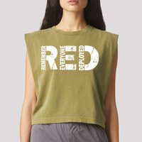 Red Friday Remember Everyone Deployed Garment-Dyed Women's Muscle Tee