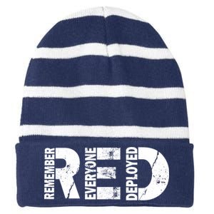 Red Friday Remember Everyone Deployed Striped Beanie with Solid Band