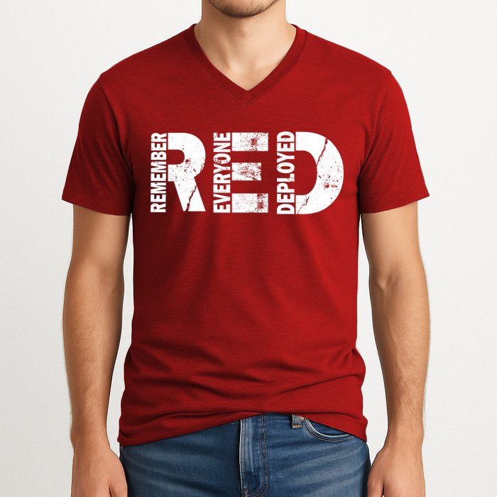 Red Friday Remember Everyone Deployed V-Neck T-Shirt
