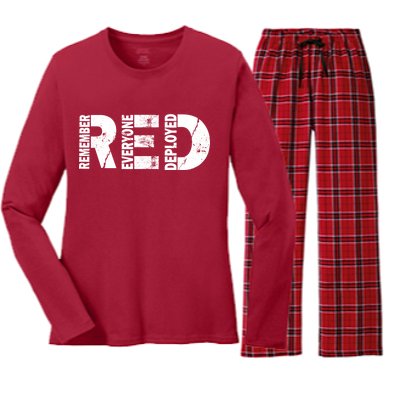 Red Friday Remember Everyone Deployed Women's Long Sleeve Flannel Pajama Set 