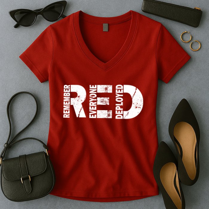 Red Friday Remember Everyone Deployed Women's V-Neck T-Shirt