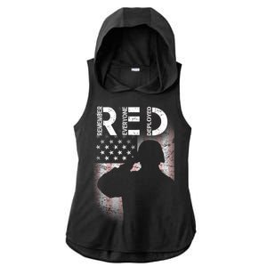 Red Friday Remember Everyone Deployed Flag Ladies PosiCharge Tri-Blend Wicking Draft Hoodie Tank