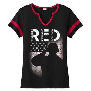 Red Friday Remember Everyone Deployed Flag Ladies Halftime Notch Neck Tee