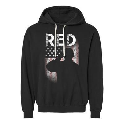 Red Friday Remember Everyone Deployed Flag Garment-Dyed Fleece Hoodie