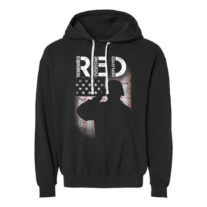 Red Friday Remember Everyone Deployed Flag Garment-Dyed Fleece Hoodie