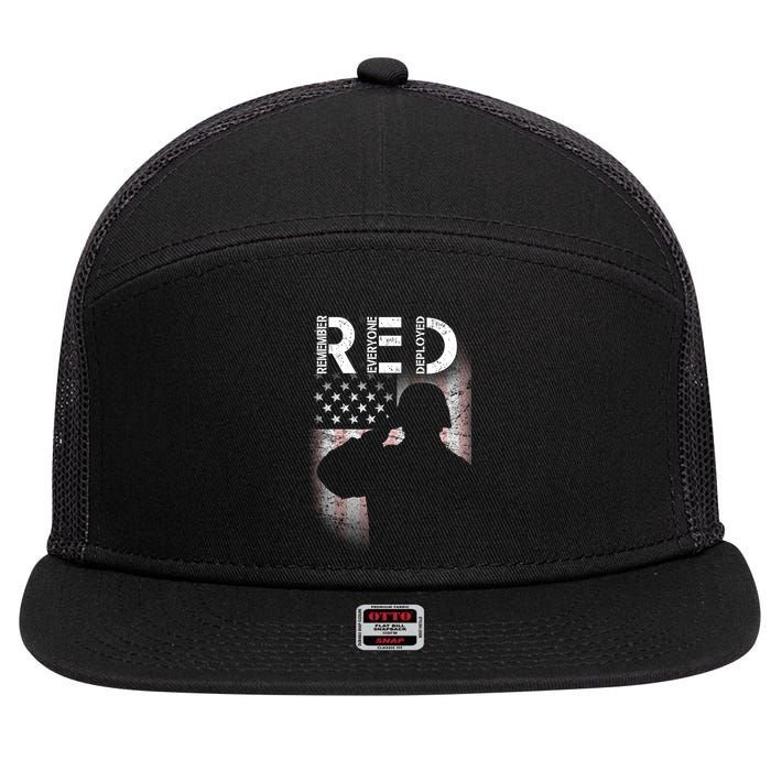 Red Friday Remember Everyone Deployed Flag 7 Panel Mesh Trucker Snapback Hat
