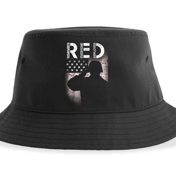 Red Friday Remember Everyone Deployed Flag Sustainable Bucket Hat