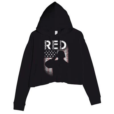 Red Friday Remember Everyone Deployed Flag Crop Fleece Hoodie
