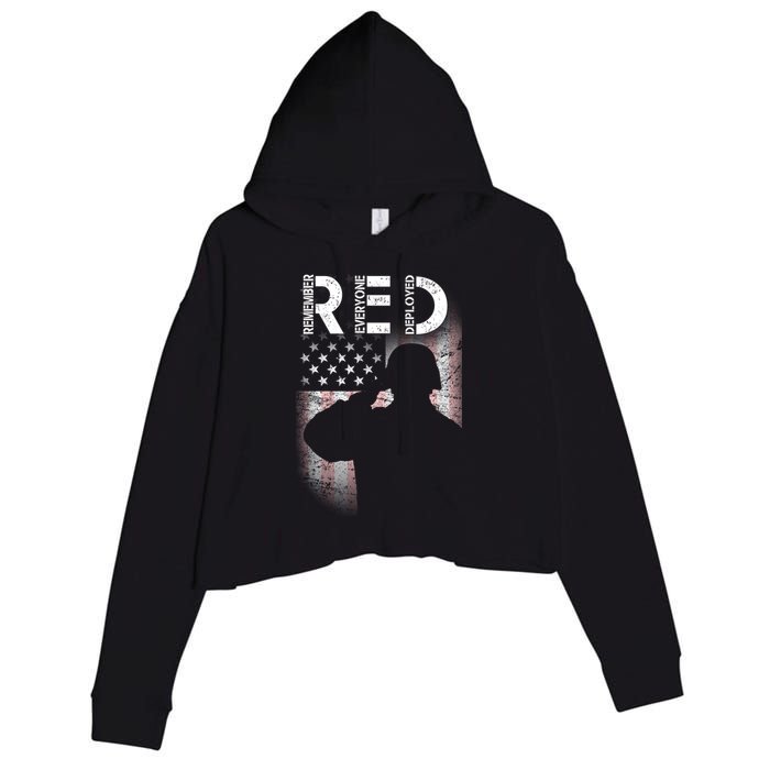 Red Friday Remember Everyone Deployed Flag Crop Fleece Hoodie