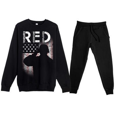 Red Friday Remember Everyone Deployed Flag Premium Crewneck Sweatsuit Set