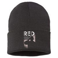 Red Friday Remember Everyone Deployed Flag Sustainable Knit Beanie