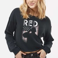 Red Friday Remember Everyone Deployed Flag Cropped Pullover Crew