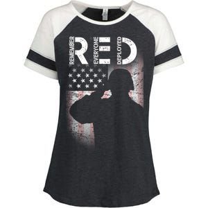 Red Friday Remember Everyone Deployed Flag Enza Ladies Jersey Colorblock Tee