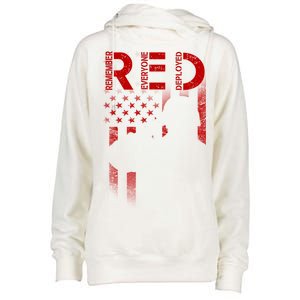 Red Friday Remember Everyone Deployed Flag Womens Funnel Neck Pullover Hood