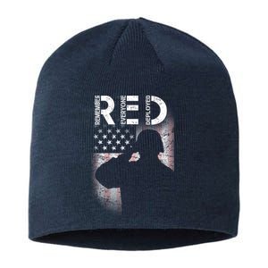 Red Friday Remember Everyone Deployed Flag Sustainable Beanie