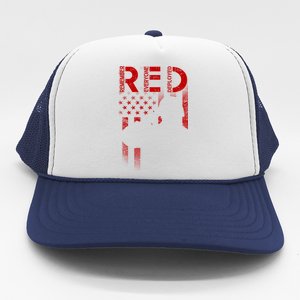 Red Friday Remember Everyone Deployed Flag Trucker Hat