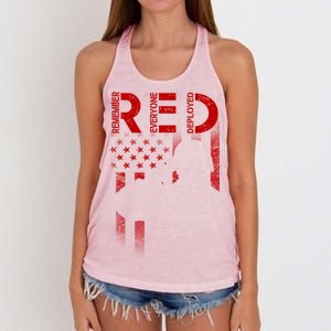 Red Friday Remember Everyone Deployed Flag Women's Knotted Racerback Tank