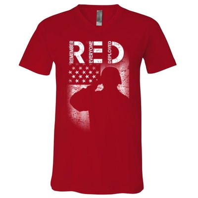 Red Friday Remember Everyone Deployed Flag V-Neck T-Shirt