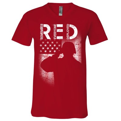 Red Friday Remember Everyone Deployed Flag V-Neck T-Shirt