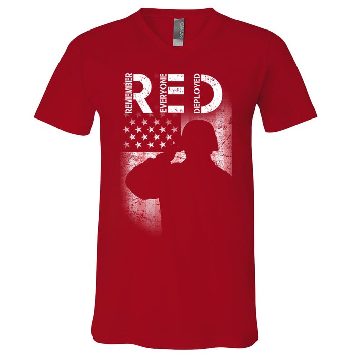 Red Friday Remember Everyone Deployed Flag V-Neck T-Shirt