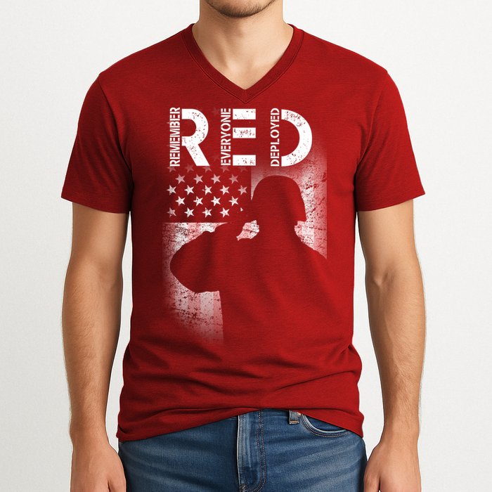 Red Friday Remember Everyone Deployed Flag V-Neck T-Shirt