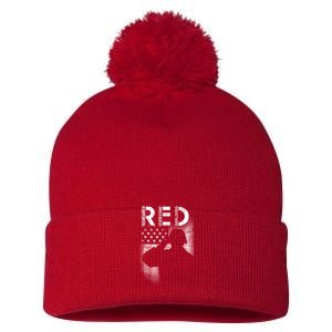 Red Friday Remember Everyone Deployed Flag Pom Pom 12in Knit Beanie