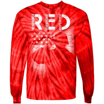 Red Friday Remember Everyone Deployed Flag Tie-Dye Long Sleeve Shirt