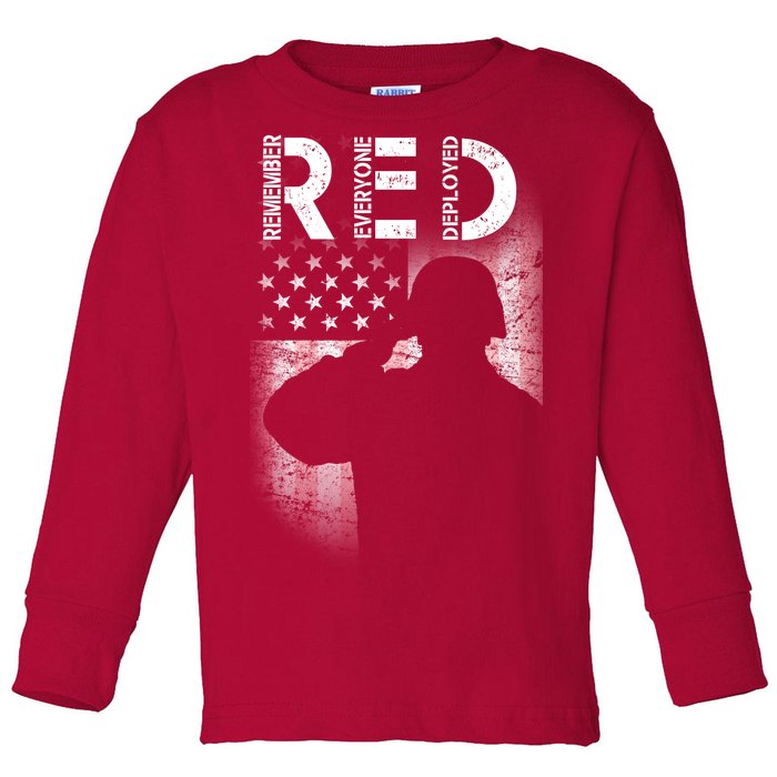 Red Friday Remember Everyone Deployed Flag Toddler Long Sleeve Shirt