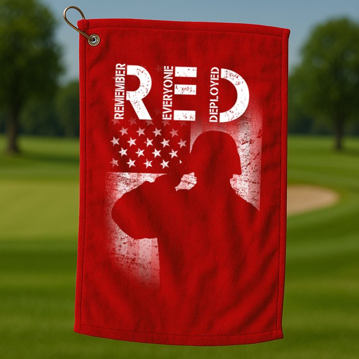 Red Friday Remember Everyone Deployed Flag Golf Towel