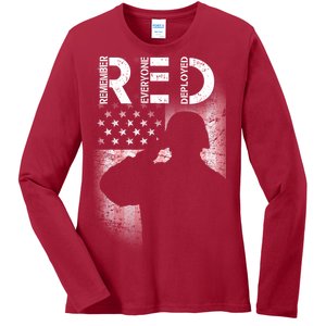 Red Friday Remember Everyone Deployed Flag Ladies Long Sleeve Shirt