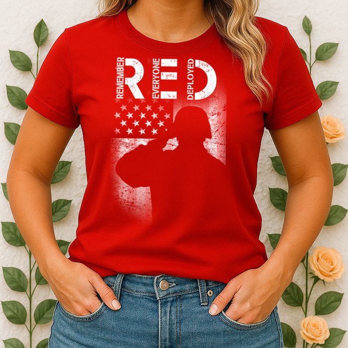 Red Friday Remember Everyone Deployed Flag Womens T-Shirt