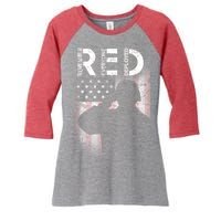 Red Friday Remember Everyone Deployed Flag Women's Tri-Blend 3/4-Sleeve Raglan Shirt