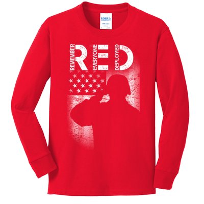 Red Friday Remember Everyone Deployed Flag Kids Long Sleeve Shirt