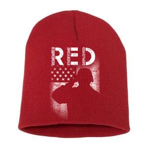 Red Friday Remember Everyone Deployed Flag Short Acrylic Beanie