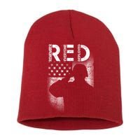 Red Friday Remember Everyone Deployed Flag Short Acrylic Beanie