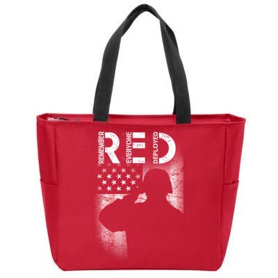 Red Friday Remember Everyone Deployed Flag Zip Tote Bag