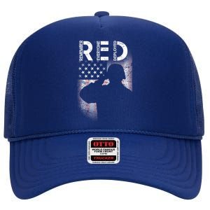 Red Friday Remember Everyone Deployed Flag High Crown Mesh Back Trucker Hat