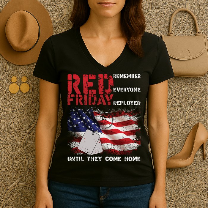 Red Friday Remember Until They Come Home Women's V-Neck T-Shirt