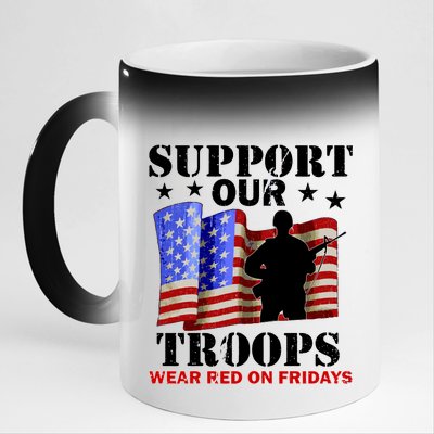 Red Friday Support Our Troops 11oz Black Color Changing Mug