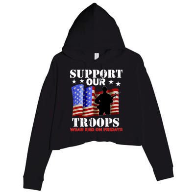 Red Friday Support Our Troops Crop Fleece Hoodie