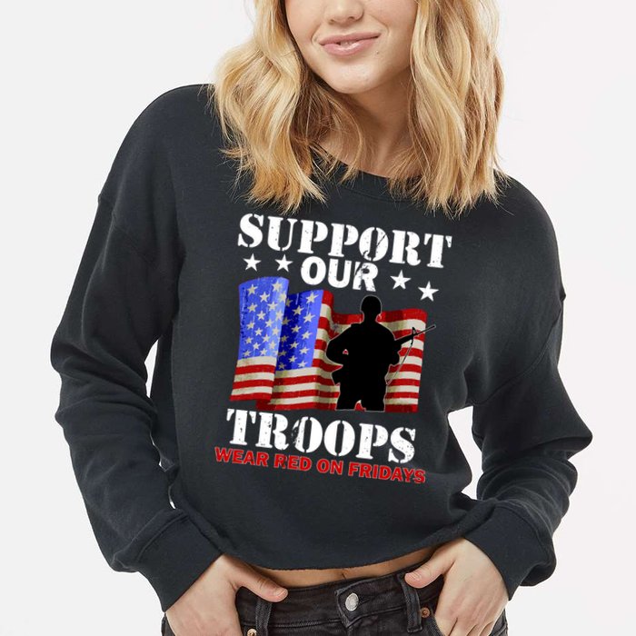 Red Friday Support Our Troops Cropped Pullover Crew
