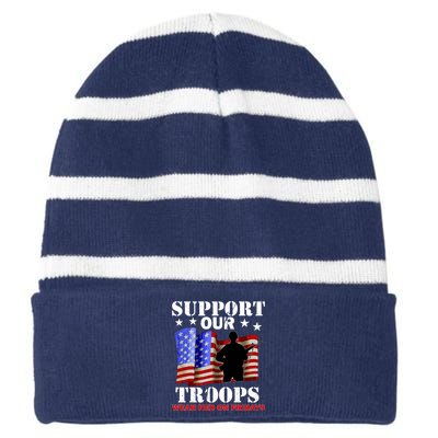 Red Friday Support Our Troops Striped Beanie with Solid Band