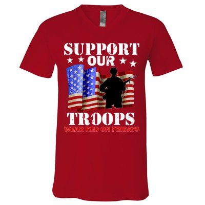 Red Friday Support Our Troops V-Neck T-Shirt